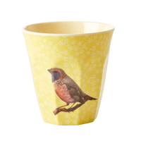 Vintage Bird Print Yellow Melamine Cup Rice DK